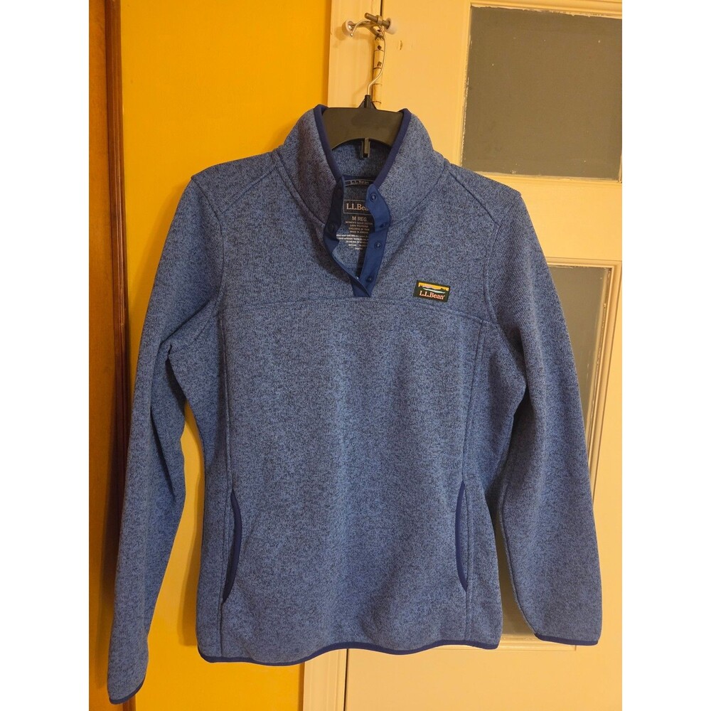 L.L.Bean Women's Blue Heathered Fleece Pullover Jacket w/ Snap Buttons Size M